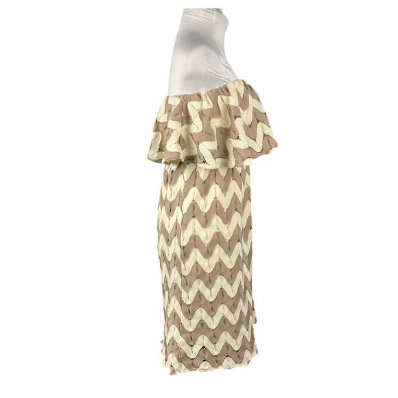 JUDITH MARCH ANTHROPOLOGIE Mini Dress Chevron Boho Crochet Lace Ivory Tan sz L - Picture 3 of 13